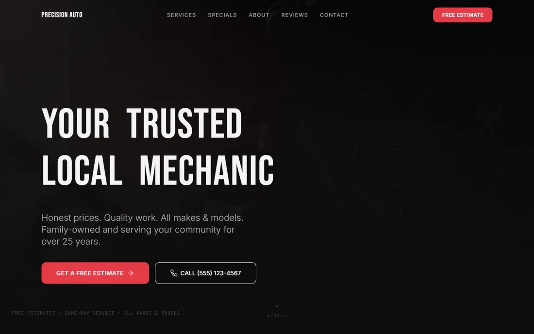 Precision Auto mechanic concept homepage
